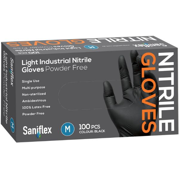 Saniflex Black Light Nitrile Gloves - Box of 100