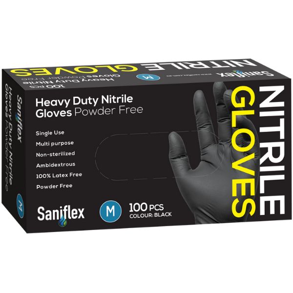 Saniflex Heavy Duty Black Nitrile Gloves - Box of 100