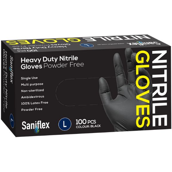Saniflex Heavy Duty Black Nitrile Gloves - Box of 100