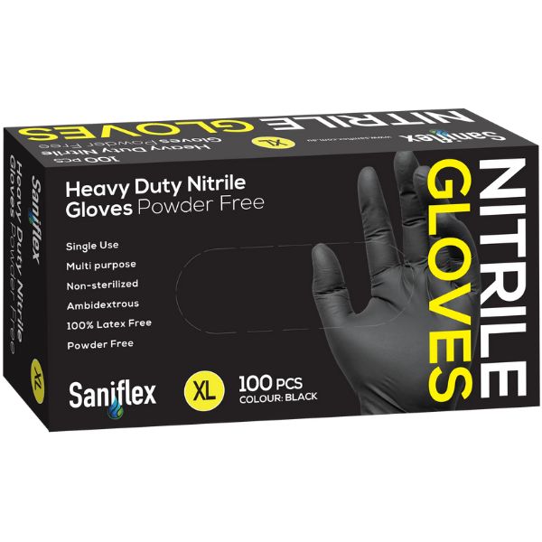 Saniflex Heavy Duty Black Nitrile Gloves - Box of 100