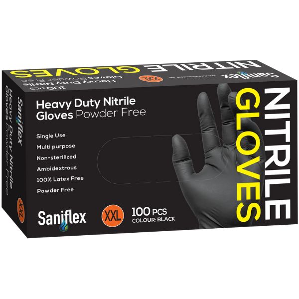 Saniflex Heavy Duty Black Nitrile Gloves - Carton of 10 Boxes