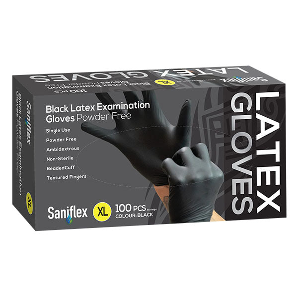 Saniflex Black Latex Gloves - Carton of 10 Boxes
