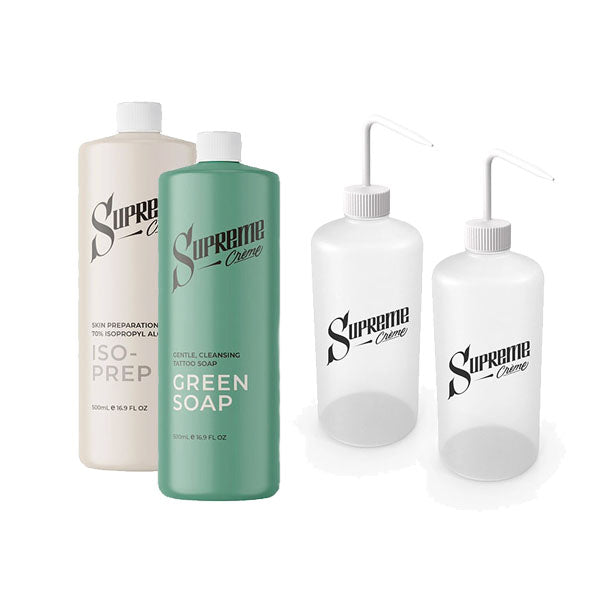 Supreme Creme Green Soap and Iso Prep plus 2 x Eco Wash Bottles 500ml Bundle
